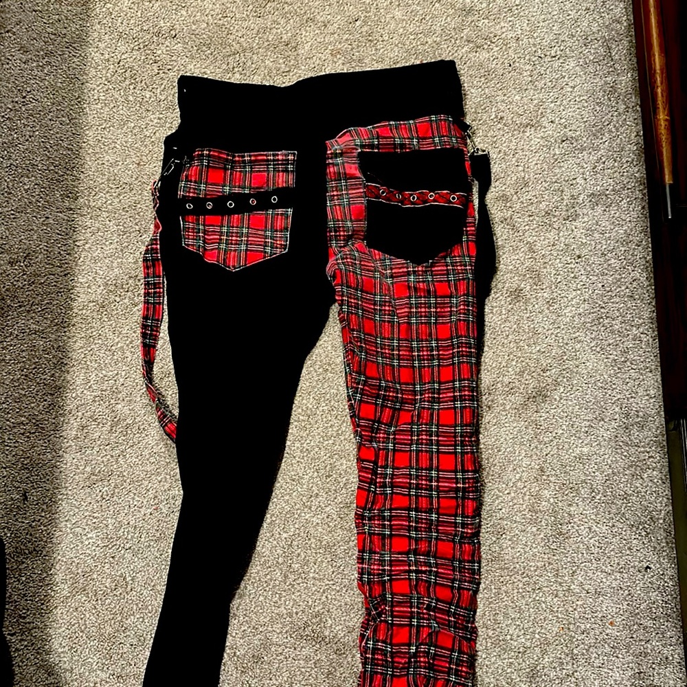 Men’s waist 32 Punk rock bondage pants plaid and black